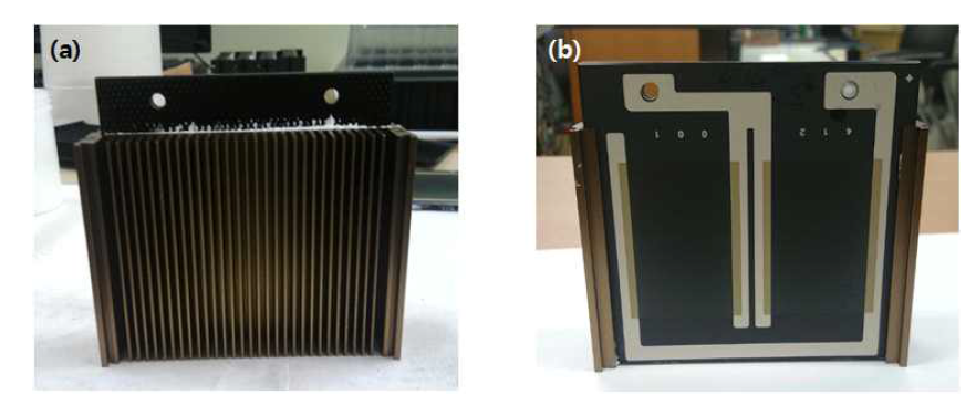방열물 기구물 히터 체결 사진 (a) 앞면, (b) 뒷면