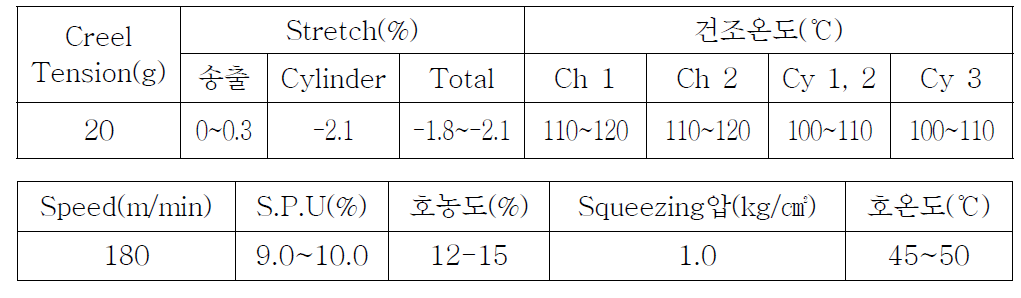 사이징 공정 최적 조건 확립