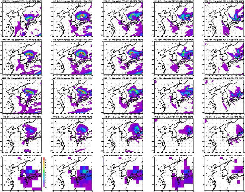 6 hour accumulated precipitation 011 00 UTC - 24 UTC 2 Jan, 1978 using MM5.