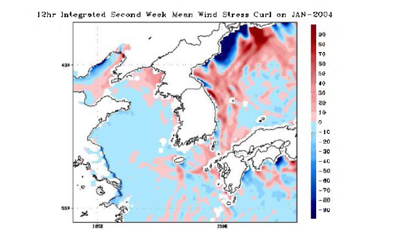 Weekly wind stress curl generated by the weather generator model on Jan 13th — 19th, 2004.