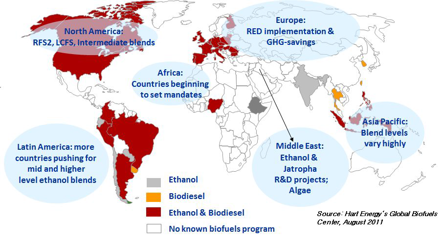 세계 바이오연료 의무혼합제도 적용 현황