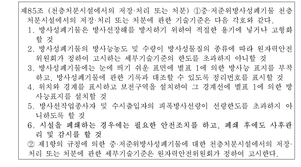 제도적 관리기간 관련 방사선안전규칙 내용