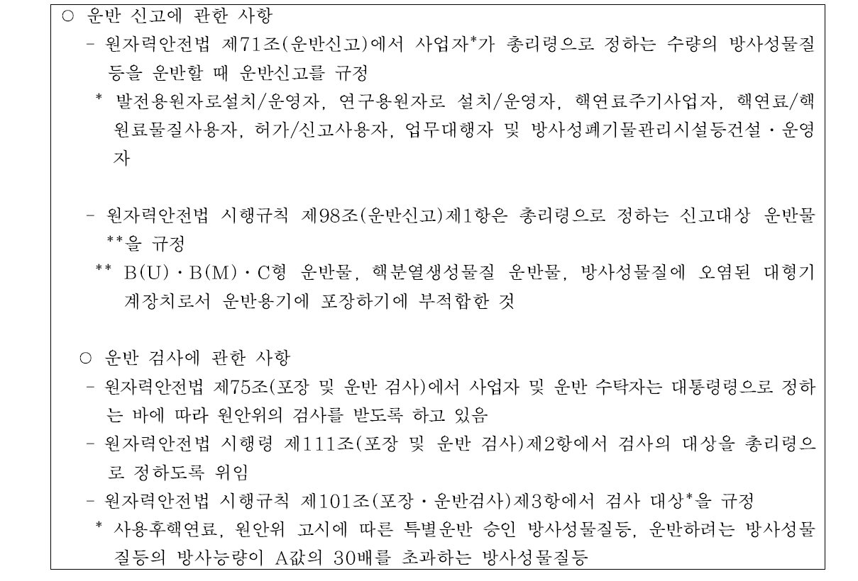 운반 신고 및 검사에 관한 위임근거 조항