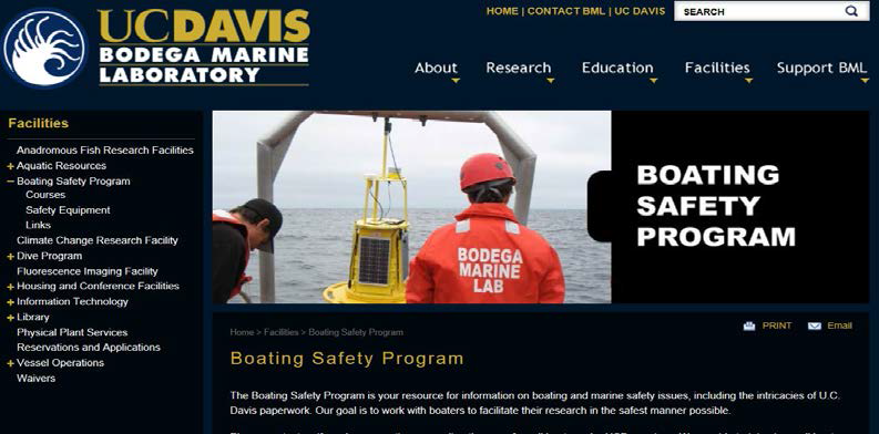미국 캘리포니아 주 보트 안전교육 프로그램의 예