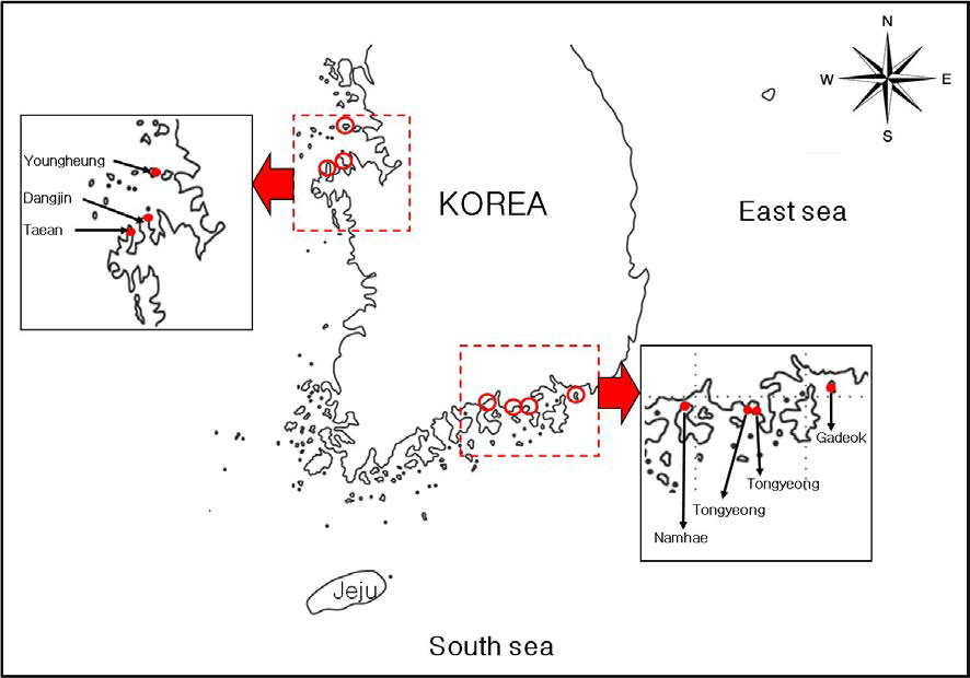 지역별 굴 개체수집 장소