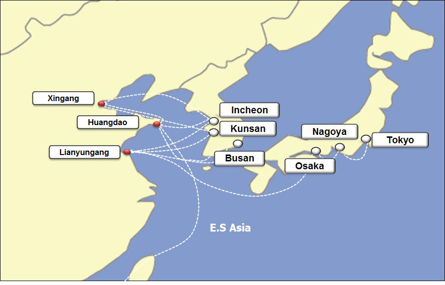 한국, 일본 –TCR 연계 주요 항만