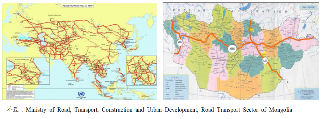 아시안 하이웨이 루트 및 몽골 경유 루트