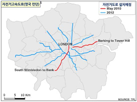 런던의 간선 자전거길(bikeway) 노선계획