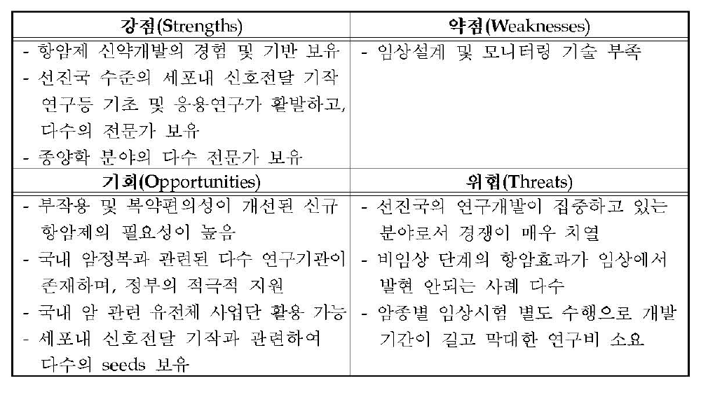 항암제의 SWOT 분석결과