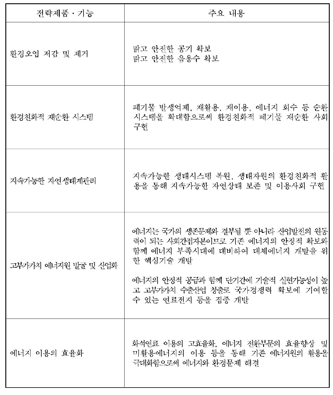 전략제품 · 기능별 주요내용