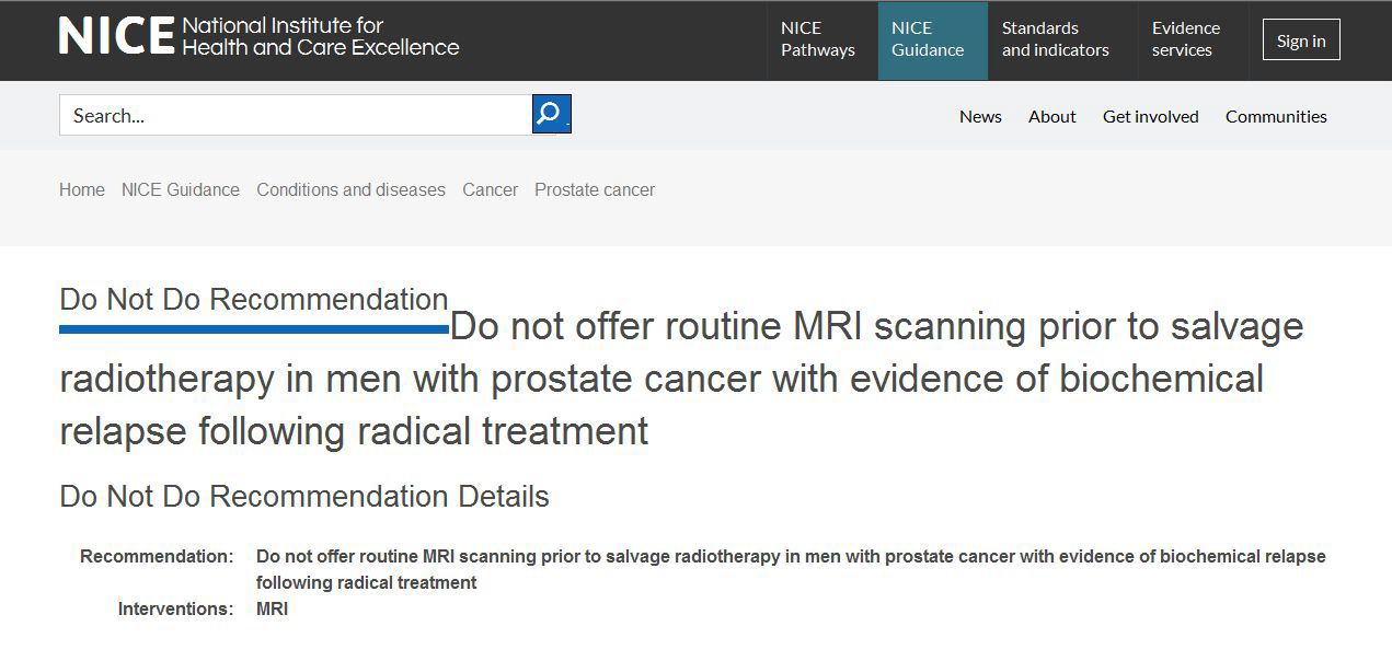 영국 NICE의 MRI 사용에 대한 가이드라인 사례