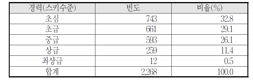 경력(스키수준)별 안전사고