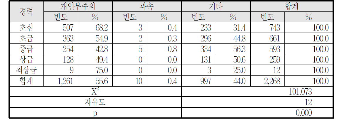 경력(스키수준)ㆍ사고원인별 안전사고