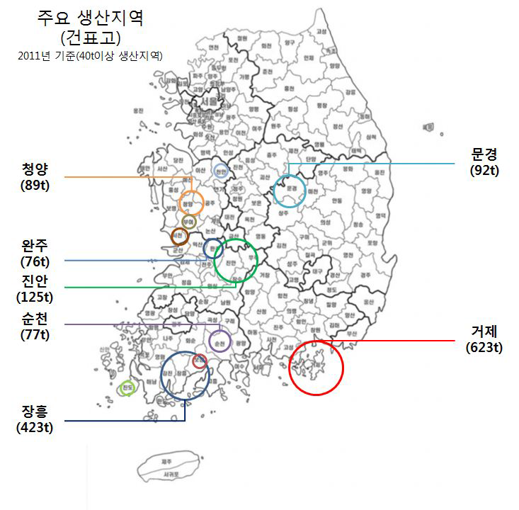 건표고 생산지 권역구분