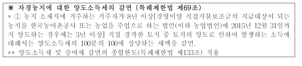 자경농지에 대한 양도소득세 감면 관련 조항