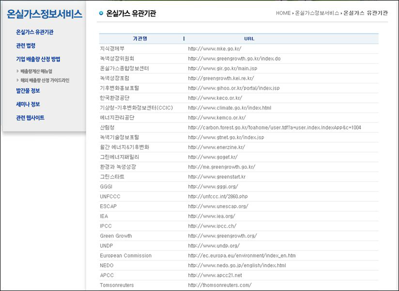 온실가스 유관기관 화면