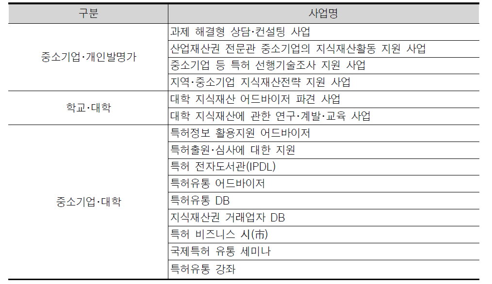 2010년 지식재산정책 사업 현황