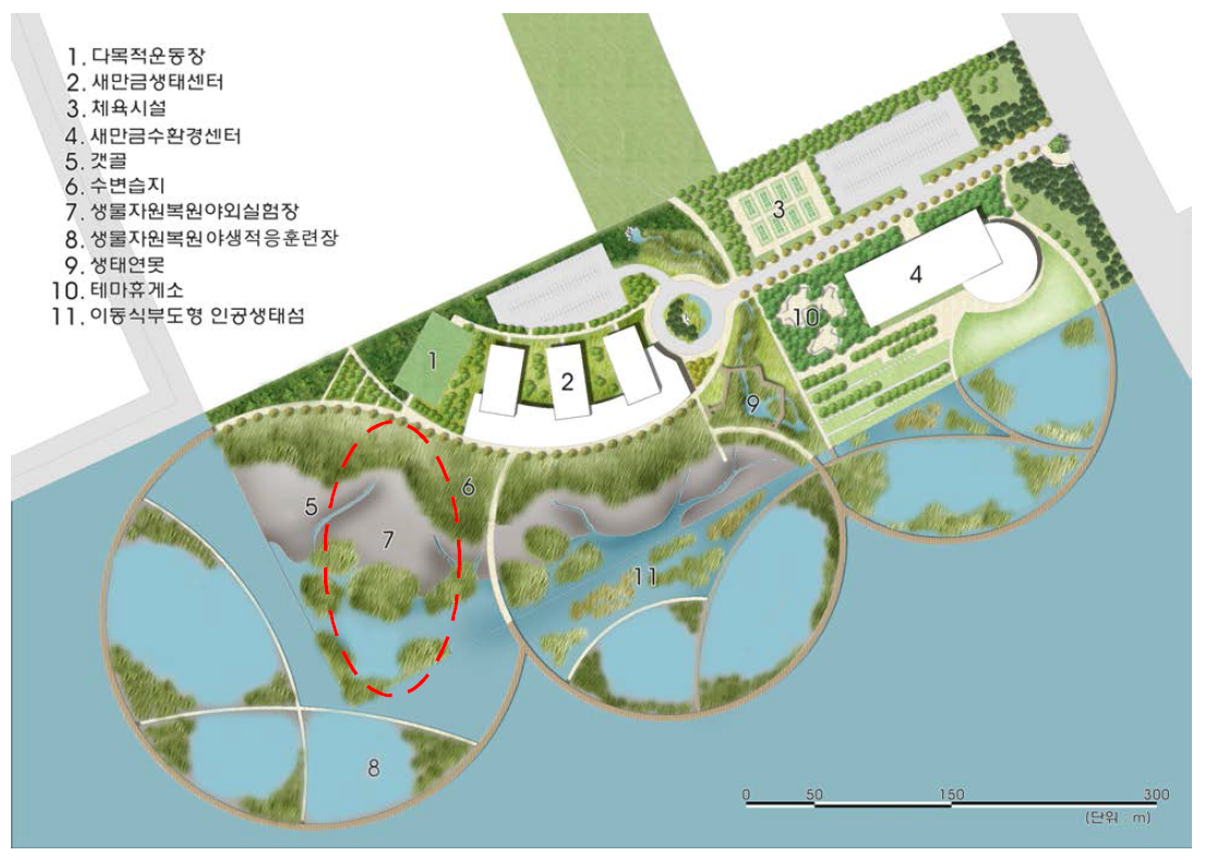 새만금 생태환경용지 복합도시 2권역 생물자원복원야외실험장 위치도