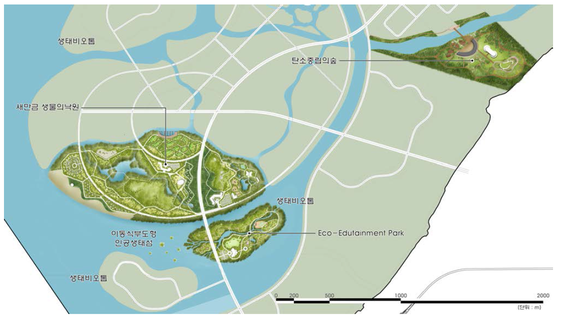 새만금 생태환경용지 복합도시 3권역 도입시설 공간배치도