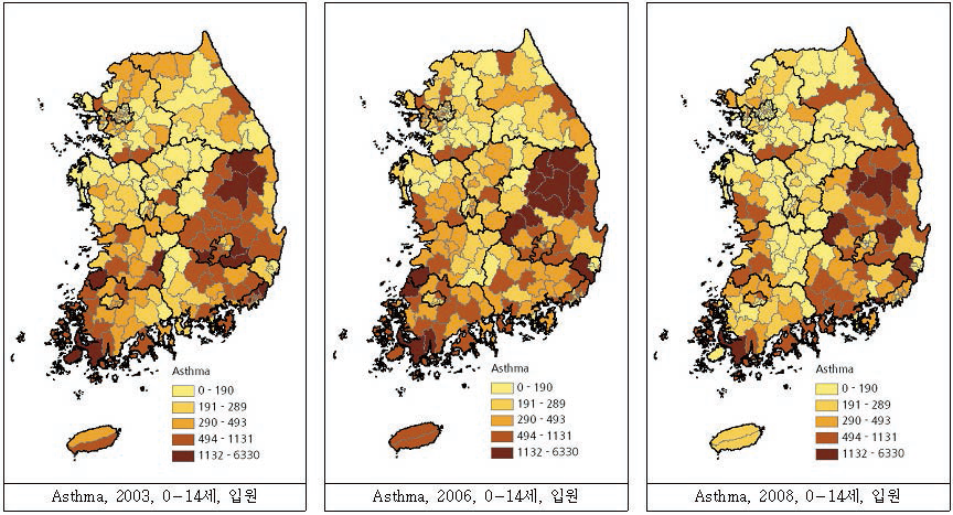 전국 15세 미만 시군구별 천식 입원 유병률
