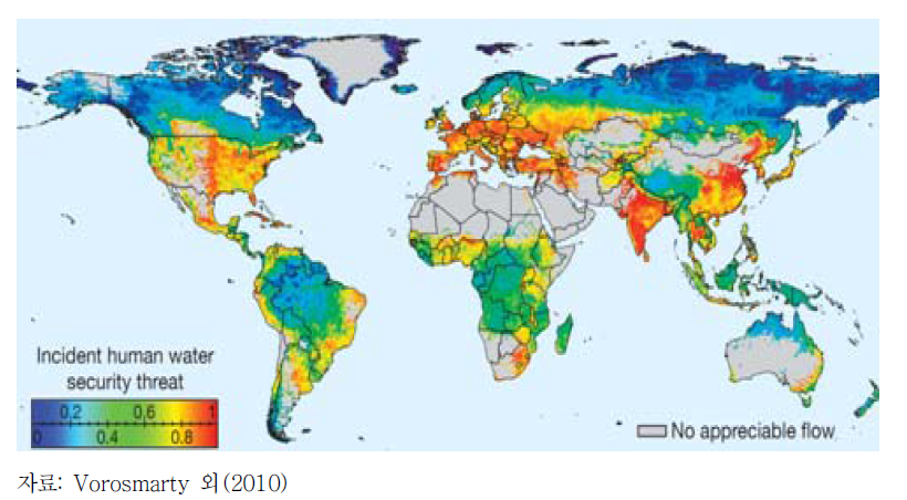전 세계 인간 물안보 위협을 보여주는 지도