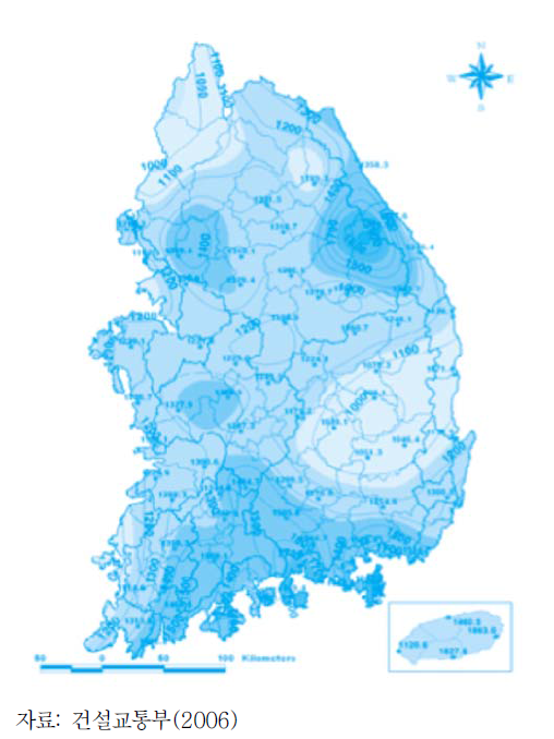 지역별 연평균 강수량 분포