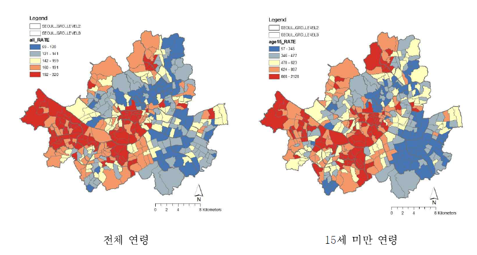 서울시 연령별 천식 입원 직접표준화율(2009~2013)