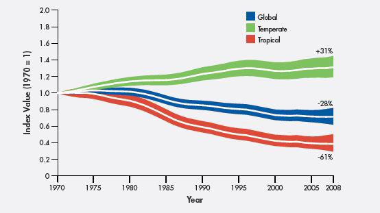 .세계,온대 기후 및 열대 기후의 평균 살아있는행성지수