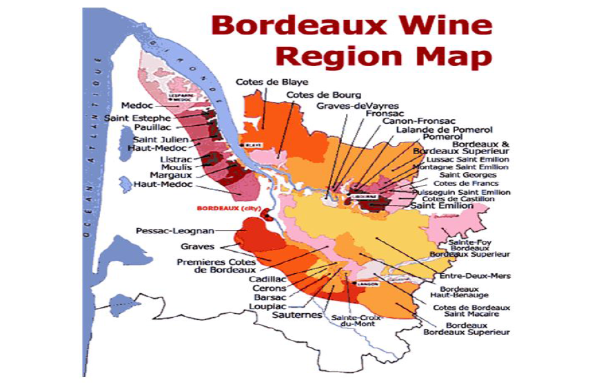 보르도 와인의 포도 산지 지도