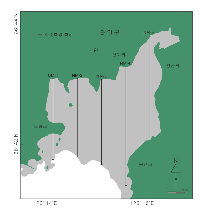 남면 갯벌 지형단면 조사를 위한 정점도