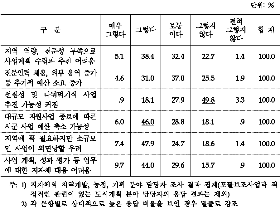 포괄보조금 제도 도입 이후 나타나는 문제점