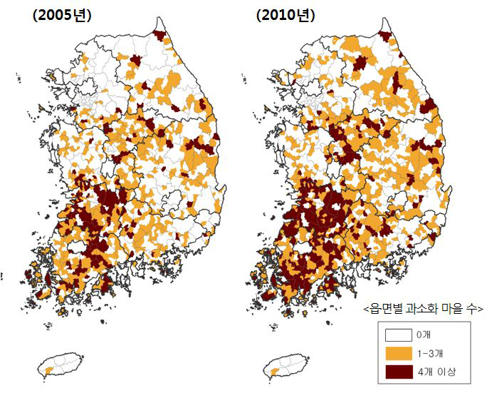 읍‧면별 과소화 마을의 변화 추이