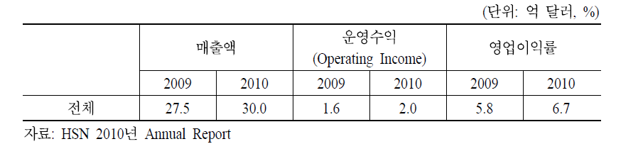 HSN 2010년 경영성과