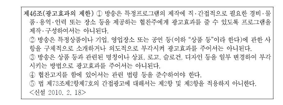 방송심의에 관현 규정상의 광고효과의 제한 관련 규정