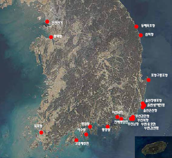 해양오염퇴적물 조사 현황조사 지역 (2004년 ~ 현재)