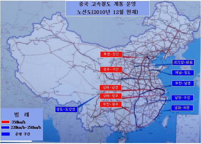 중국 고속철도 개통 운영현황