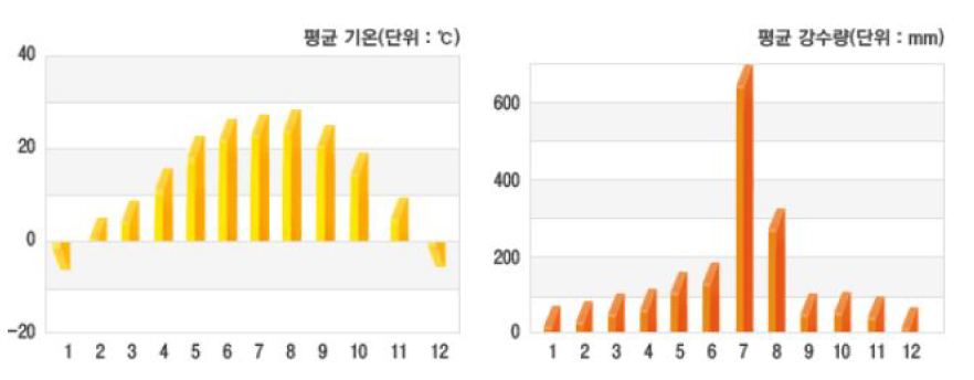 2009년 중구 월별 기온 및 강수량