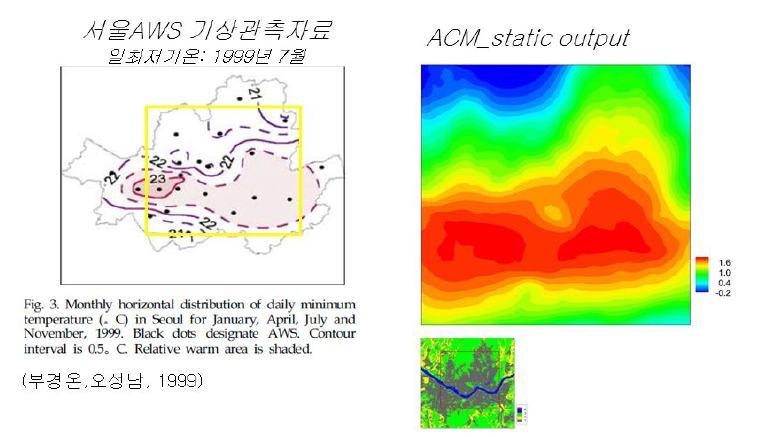 ACM_static 기온계산결과(우)와 기상청 관측자료(좌)의 비교