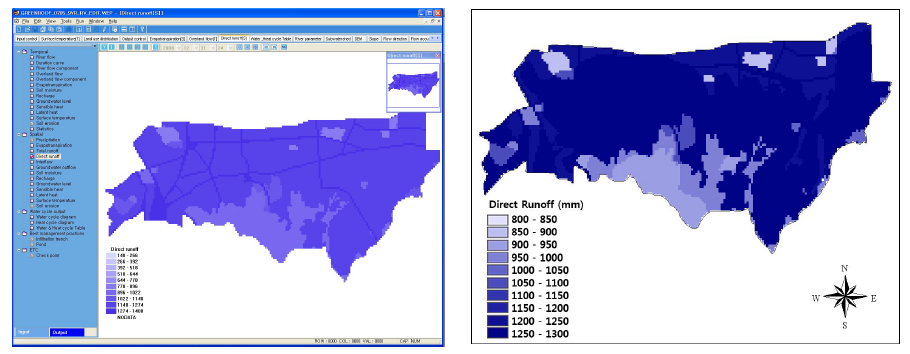 직접유출량 공간분포(1999년-2008년 평균)