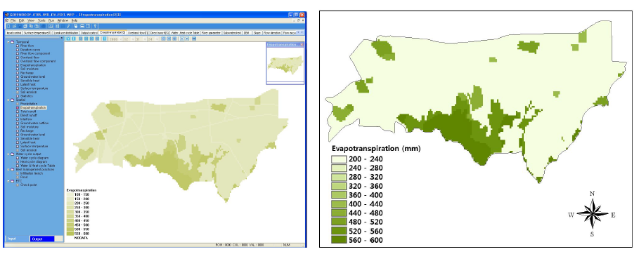 증발산량 공간분포(1999년-2008년 평균)