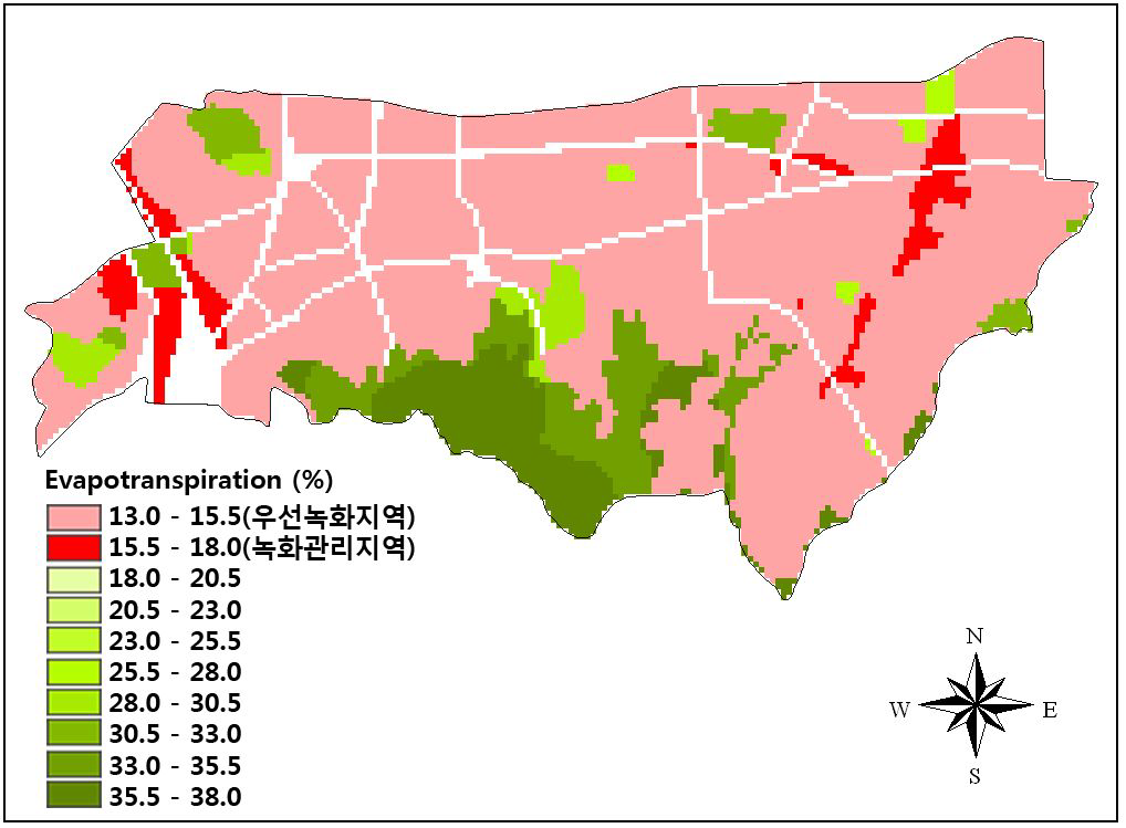 증발산량에 의한 녹화 대상지역 선정