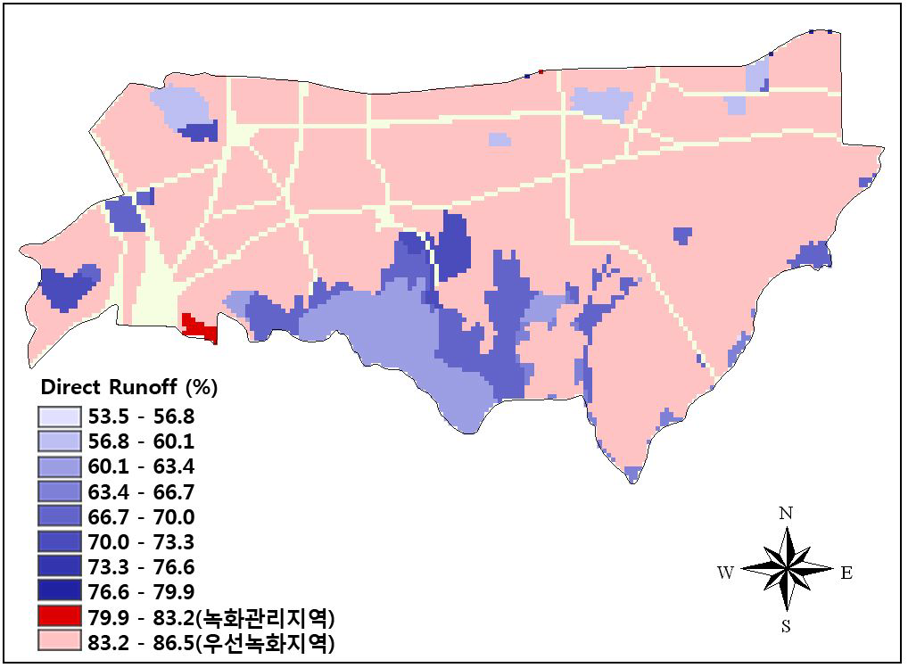 직접유출량에 의한 녹화 대상지역 선정