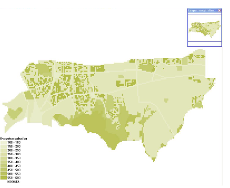건축물 녹화 후 증발산량 공간분포(1999년~2008년 평균, 녹화권장지역)
