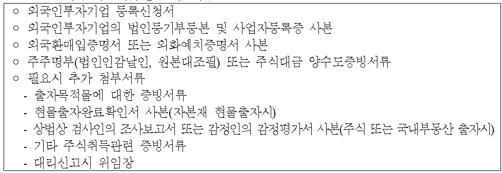 외국인투자기업 등록 제출서류