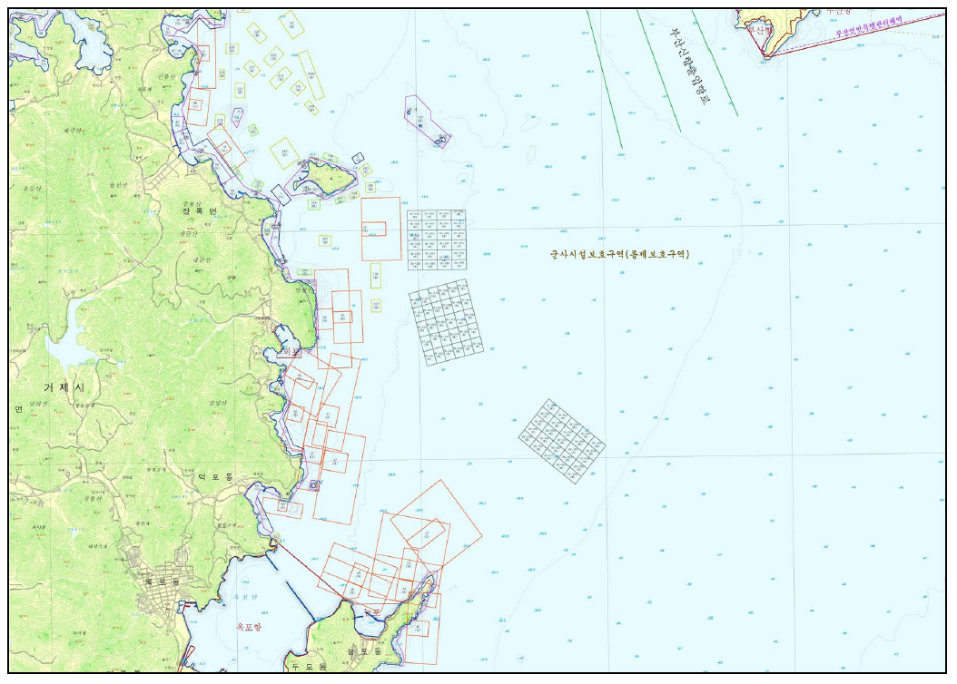거제도 동측 인근 어업권 현황도