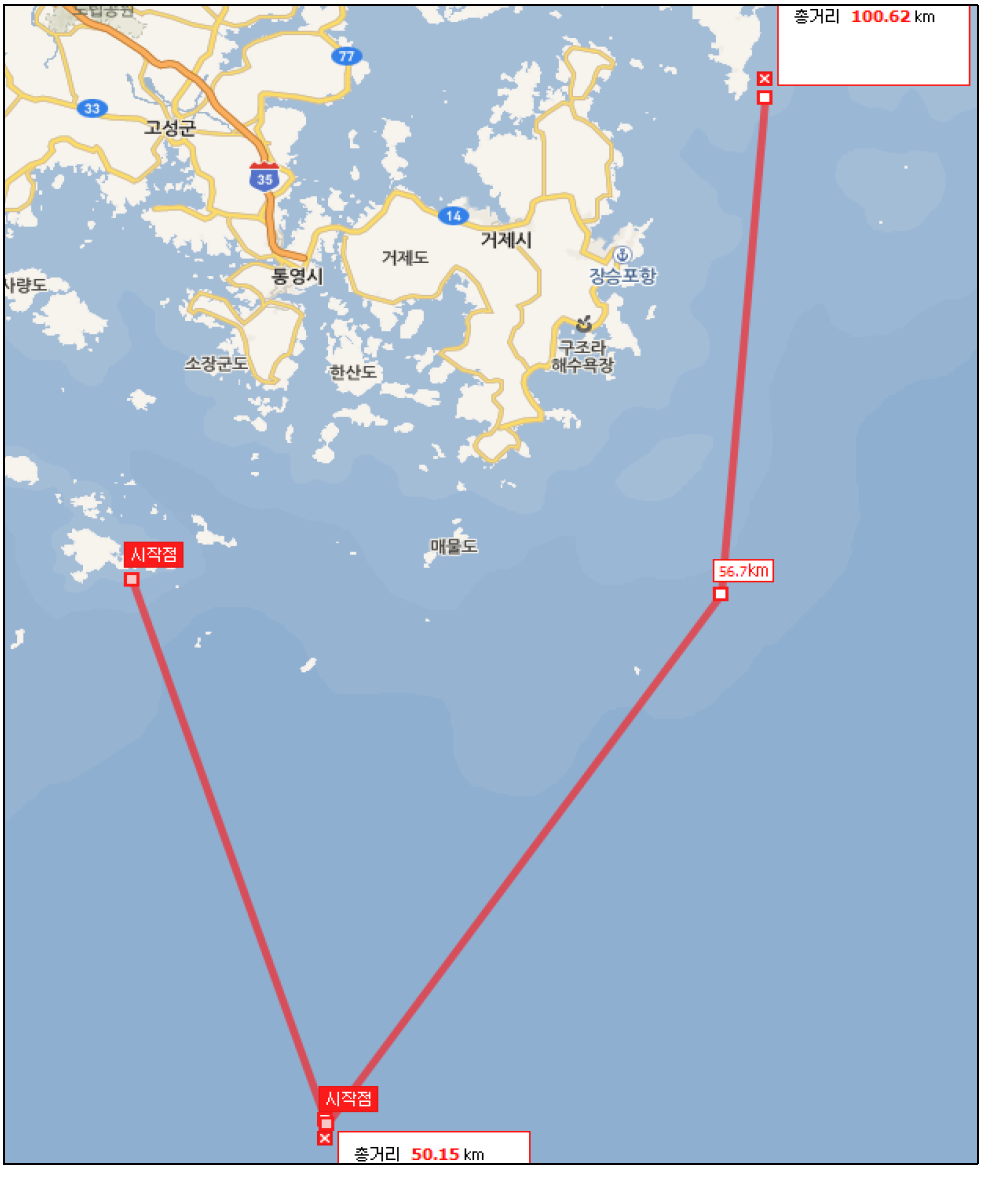 욕지도 남단 EEZ 해사채취 거리