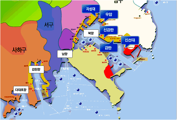 부산항 북항 일원 컨테이너부두 시설 현황