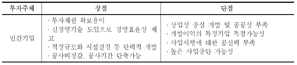 민간부문에 의한 사업추진의 장단점