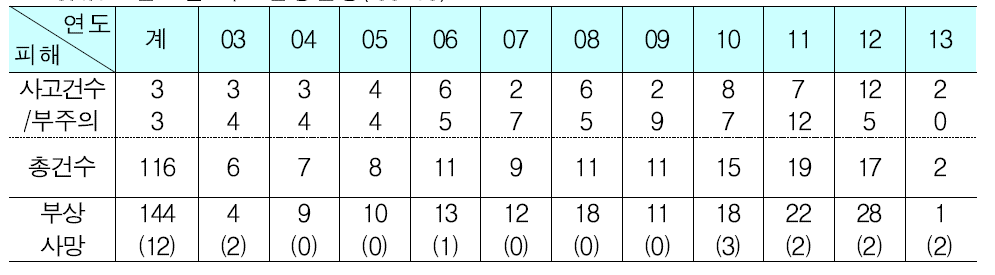 연도별 사고발생현황(‘03-13)