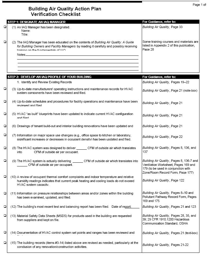 Building Air Quality Action Plan Verification Checklist